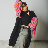 CARDIGAN LUNGO CON FRANGE MULTICOLORE ORO-FUCSIA-LILLA - HANDMADE