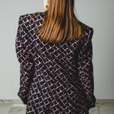 FUCHSIA JACQUARD BOMBER STYLE JACKET - REVERSIBLE IN BLACK VELVET FABRIC - CONTRASTING POCKETS