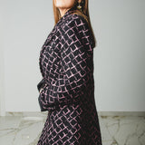 FUCHSIA JACQUARD BOMBER STYLE JACKET - REVERSIBLE IN BLACK VELVET FABRIC - CONTRASTING POCKETS