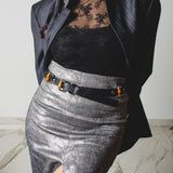 6 - ALMA Skirt – Gonna couture sartoriale in cotone laminato argento  TG 1 - 40