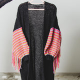 CARDIGAN LUNGO CON FRANGE MULTICOLORE ORO-FUCSIA-LILLA - HANDMADE
