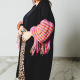 CARDIGAN LUNGO CON FRANGE MULTICOLORE ORO-FUCSIA-LILLA - HANDMADE