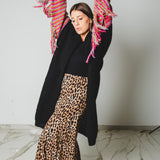 CARDIGAN LUNGO CON FRANGE MULTICOLORE ORO-FUCSIA-LILLA - HANDMADE