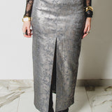 6 - ALMA Skirt – Gonna couture sartoriale in cotone laminato argento  TG 1 - 40