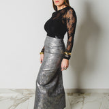 6 - ALMA Skirt – Gonna couture sartoriale in cotone laminato argento  TG 1 - 40