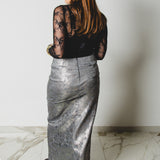 6 - ALMA Skirt – Gonna couture sartoriale in cotone laminato argento  TG 1 - 40