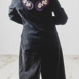 710 – Cappotto Vintage in Suede Nero con Applicazioni Gioiello TG 40