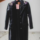 710 – Cappotto Vintage in Suede Nero con Applicazioni Gioiello TG 40
