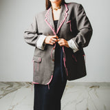 711 - PINK THREAD – Blazer Vintage in Pura Lana Vergine con Ricamo a Mano TG 48/50