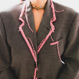 711 - PINK THREAD – Blazer Vintage in Pura Lana Vergine con Ricamo a Mano TG 48/50