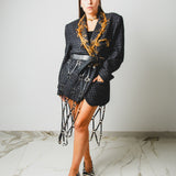712 - GOLDEN THREAD – Blazer Vintage in Lana con Ricamo Oro Handmade TG 48/50
