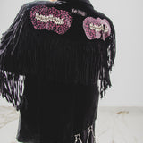 713 – WILD ROSE – Giacca Vintage in Suede con Frange, Pelle e Pietre TG L