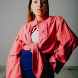 Camicia Vintage corallo re-made personalizzata con strass cangianti