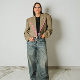 721 - PINK EDGE – Blazer Crop Vintage In cotone e  Lana Vergine Tg 56