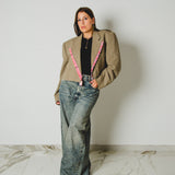 721 - PINK EDGE – Blazer Crop Vintage In cotone e  Lana Vergine Tg 56