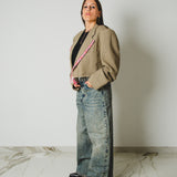721 - PINK EDGE – Blazer Crop Vintage In cotone e  Lana Vergine Tg 56
