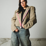 721 - PINK EDGE – Blazer Crop Vintage In cotone e  Lana Vergine Tg 56