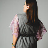 723- Gilet Vintage Principe di Galles con Pizzo Rosa – One of a Kind Tg 56