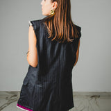 725- Gilet Vintage Gessato con Rever Ricamato – One of a Kind Tg 48