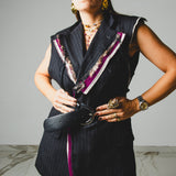 725- Gilet Vintage Gessato con Rever Ricamato – One of a Kind Tg 48