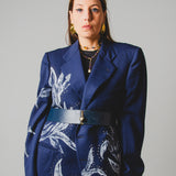 727- Giacca Vintage Blu Dipinta a Mano con Strass – One of a Kind Tg 56