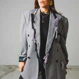 728 - WOOL STITCH – Blazer Vintage Pied-de-Poule Doppiopetto in Lana Ricamato a Mano Tg 50/52