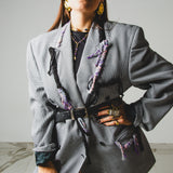 728 - WOOL STITCH – Blazer Vintage Pied-de-Poule Doppiopetto in Lana Ricamato a Mano Tg 50/52