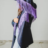 729- Giacca Vintage Blu a Quadri con Frange Lilla – One of a Kind TG 60