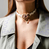 Chocker 100% Handmade con base in passamaneria panna e cuore ricamato all'interno