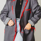 400 ARMANI double-breasted grey jacket with silver rhinestones in pure lightweight virgin wool with rhinestone illustration and colours - Size 50