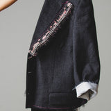 737 - PINK FRINGE – Blazer Crop Vintage Grigio in Lana Vergine Tg 48