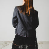 737 - PINK FRINGE – Blazer Crop Vintage Grigio in Lana Vergine Tg 48