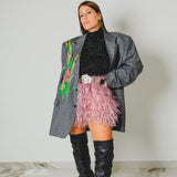 738 - WILD BLOOM – Blazer Vintage Grigio Dipinto a Mano con Strass Oro Tg 58
