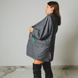 738 - WILD BLOOM – Blazer Vintage Grigio Dipinto a Mano con Strass Oro Tg 58