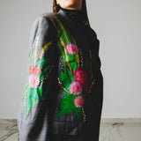 738 - WILD BLOOM – Blazer Vintage Grigio Dipinto a Mano con Strass Oro Tg 58