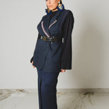 400 ARMANI double-breasted grey jacket with silver rhinestones in pure lightweight virgin wool with rhinestone illustration and colours - Size 50