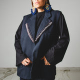400 ARMANI double-breasted grey jacket with silver rhinestones in pure lightweight virgin wool with rhinestone illustration and colours - Size 50