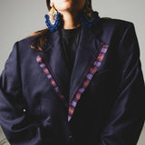 741 - TARTAN EDGE – Blazer Crop Vintage Blu con Rever a Quadri Tg 54
