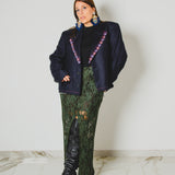 741 - TARTAN EDGE – Blazer Crop Vintage Blu con Rever a Quadri Tg 54