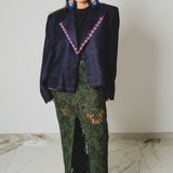 741 - TARTAN EDGE – Blazer Crop Vintage Blu con Rever a Quadri Tg 54