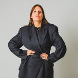 743 - Giacca Donna Vintage Upcycling Grigia Doppiopetto con Pinces Corsetto – Lana Super 100’s Tg 60