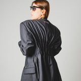 743 - Giacca Donna Vintage Upcycling Grigia Doppiopetto con Pinces Corsetto – Lana Super 100’s Tg 60