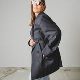 743 - Giacca Donna Vintage Upcycling Grigia Doppiopetto con Pinces Corsetto – Lana Super 100’s Tg 60