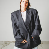 743 - Giacca Donna Vintage Upcycling Grigia Doppiopetto con Pinces Corsetto – Lana Super 100’s Tg 60