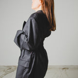 743 - Giacca Donna Vintage Upcycling Grigia Doppiopetto con Pinces Corsetto – Lana Super 100’s Tg 60