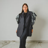 744 - Gilet Donna Vintage Upcycling Grigio in Lana Vergine con Maniche Lamé Bronzo – Tg 54