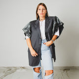 744 - Gilet Donna Vintage Upcycling Grigio in Lana Vergine con Maniche Lamé Bronzo – Tg 54