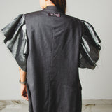 744 - Gilet Donna Vintage Upcycling Grigio in Lana Vergine con Maniche Lamé Bronzo – Tg 54