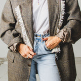 400 ARMANI double-breasted grey jacket with silver rhinestones in pure lightweight virgin wool with rhinestone illustration and colours - Size 50