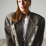 400 ARMANI double-breasted grey jacket with silver rhinestones in pure lightweight virgin wool with rhinestone illustration and colours - Size 50